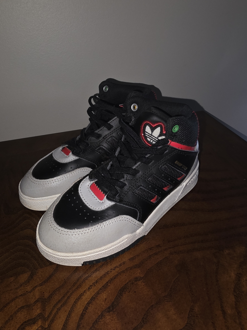 adidas Kids Black, Gray and Red Drop Step High-Top Sneakers